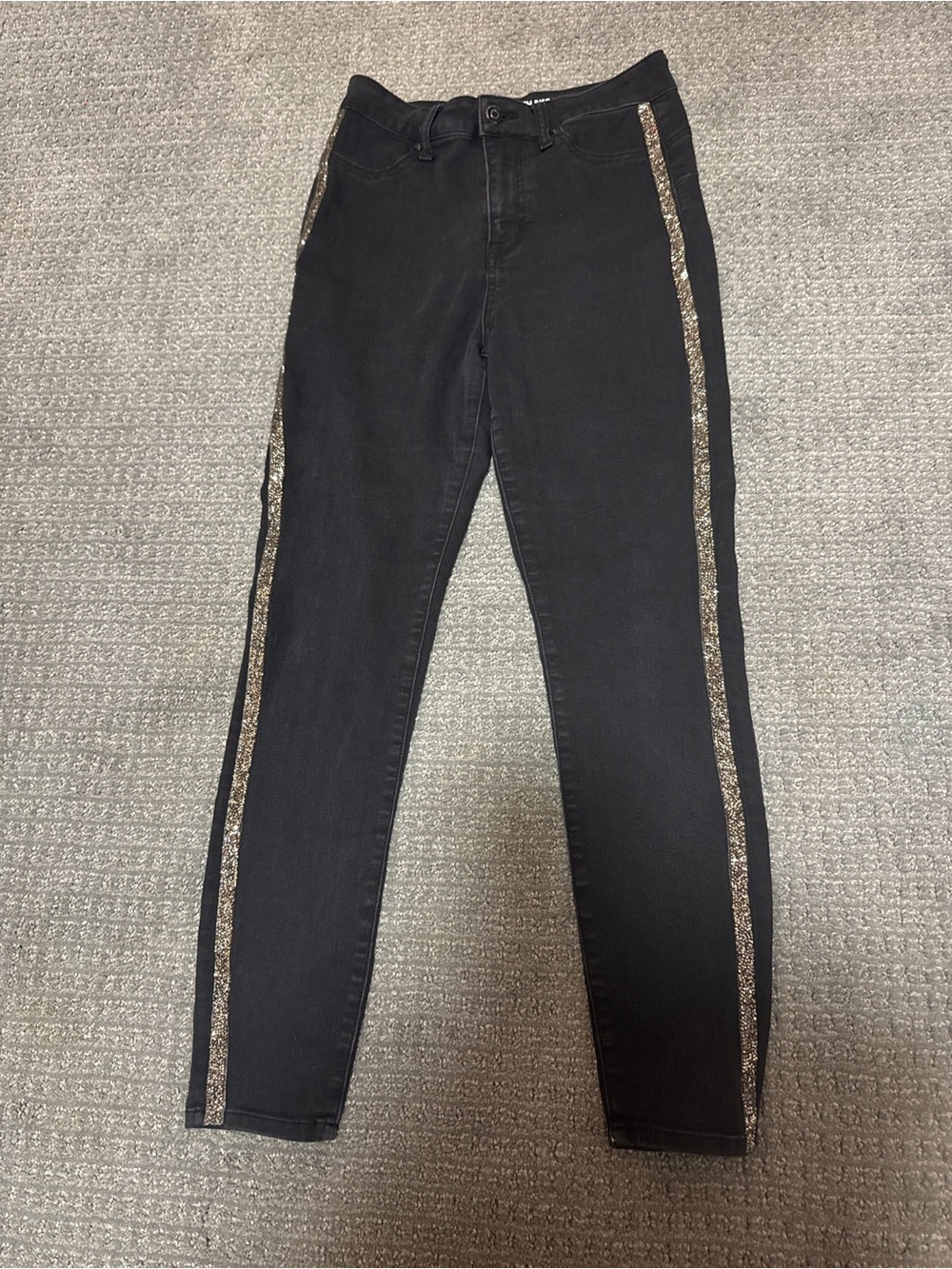 NOBO Black Stretch Skinny Jeans with Metallic glitter Side Stripe